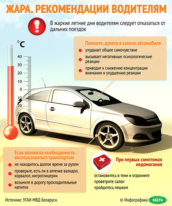 ГАИ рекомендует всем участникам дорожного движения контролировать свое самочувствие в жаркую погоду и соблюдать особые меры безопасности на дороге
