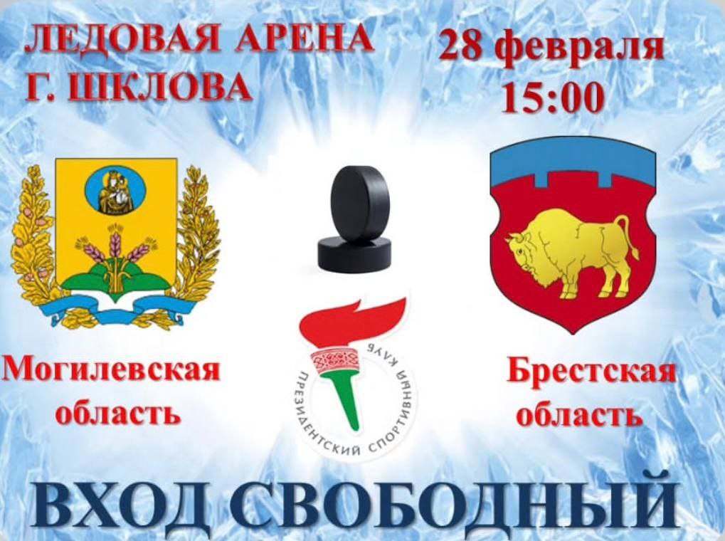 Приглашаем на хоккей! 28 февраля в Шклове сыграют команды Могилевской и Брестской областей