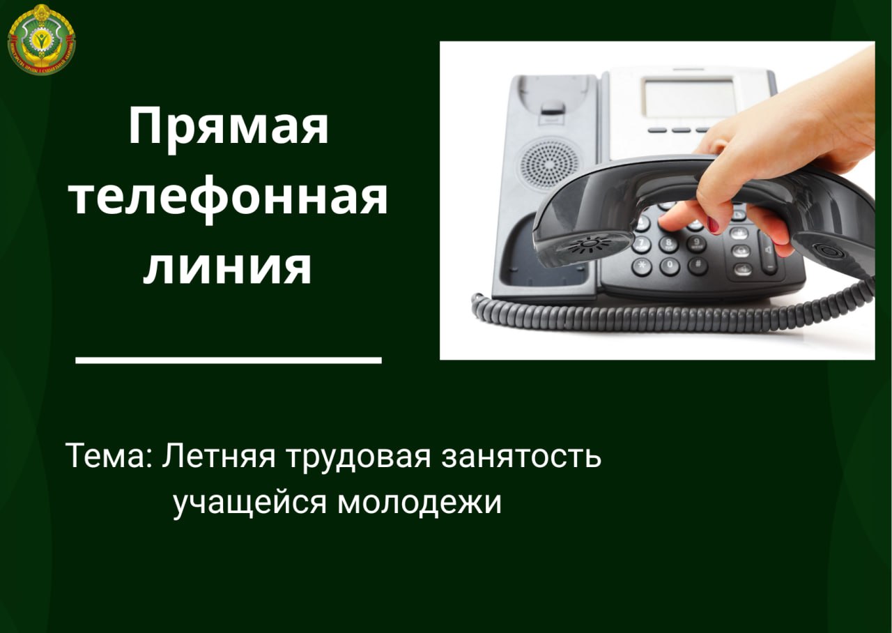 Прямая телефонная линия по вопросам летней трудовой занятости учащейся молодежи