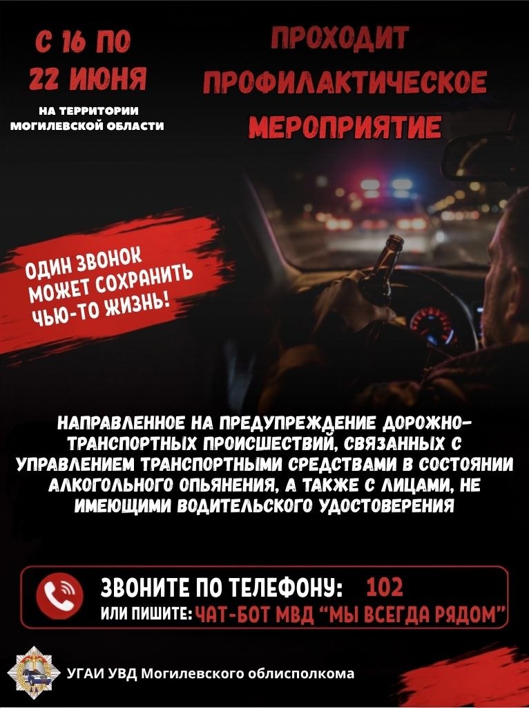 Нетрезвый за рулем – угроза всем! ГАИ Могилёвской области усиливает контроль